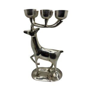 Vintage 1970s Cast Aluminum 6 Antler Candle Holder Reindeer